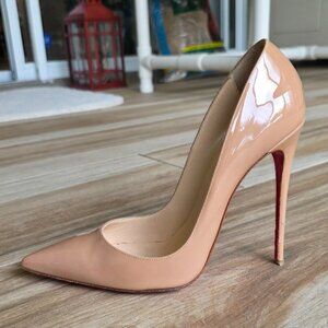 Christian Louboutin So Kate 120 Beige Patent Leather Pumps Eur. 38.5